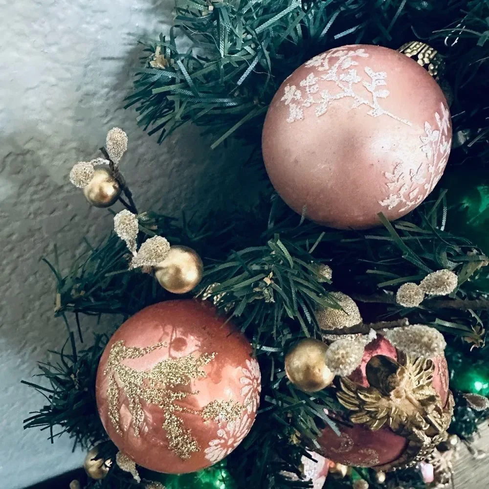 Vintage Christmas Ornaments Pink Gold Angel Holiday Wreath